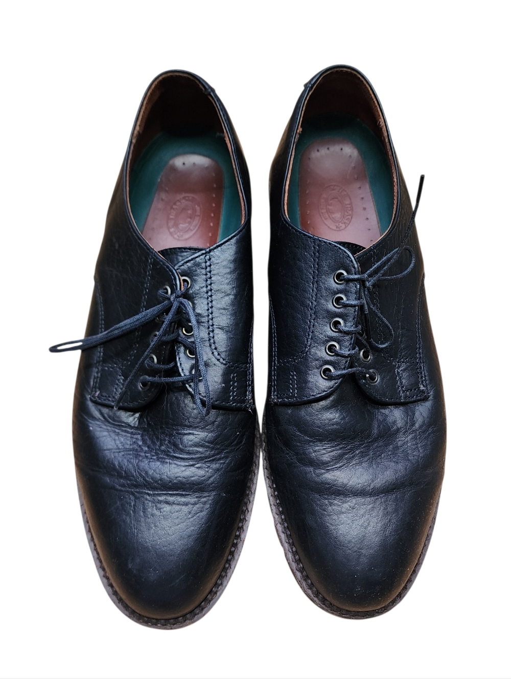 H.S. Trask Gallatin 1002 Black Bison Leather Plain Toe Derby Shoes 10.5